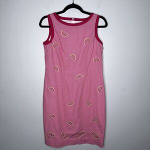 Talbots Women’s Gingham Print Sheath Dress Citrus Print Pink Size 6P